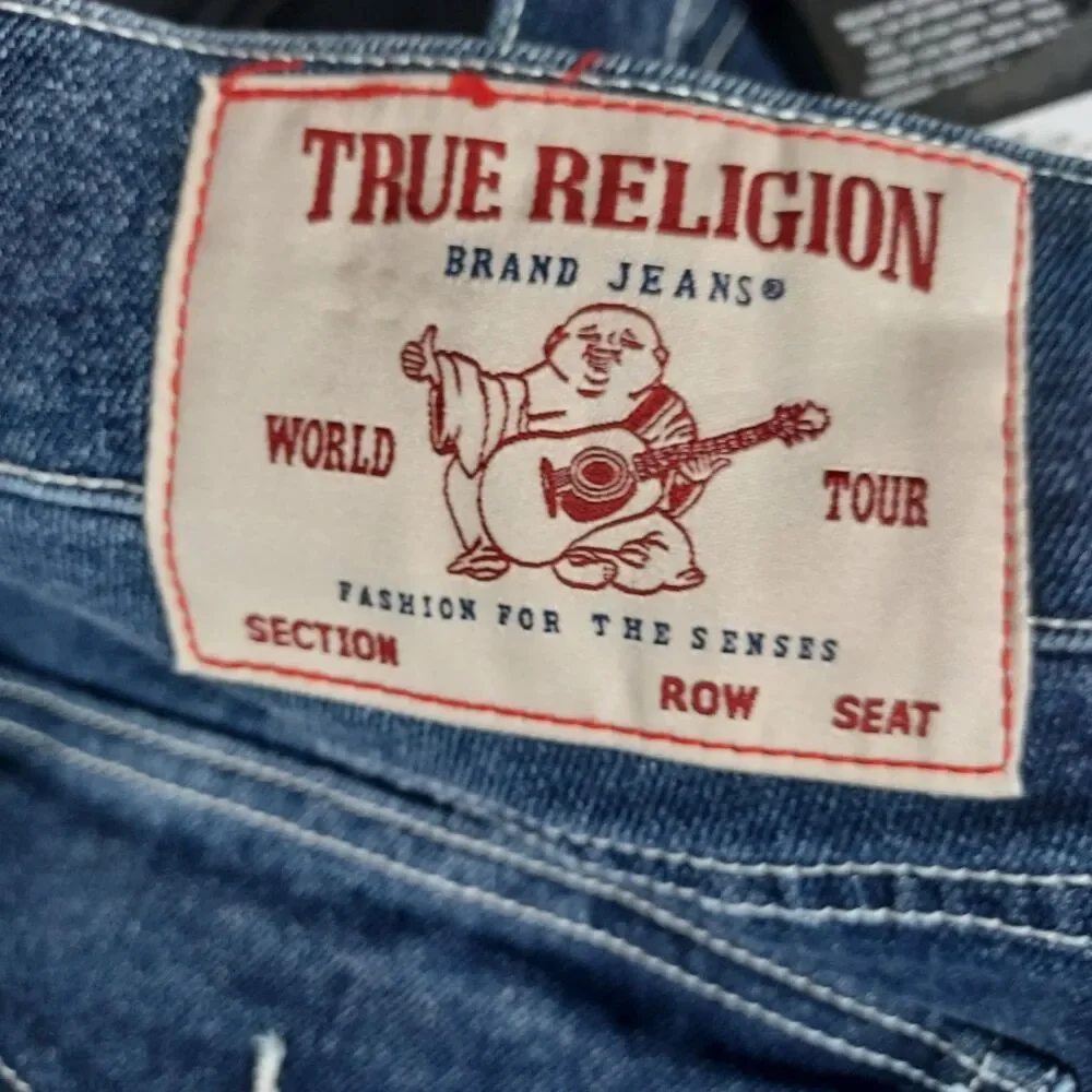 True Religion Ricky Relaxed Straight Jeans Medium Flake Blue Denim 34x34 NWT